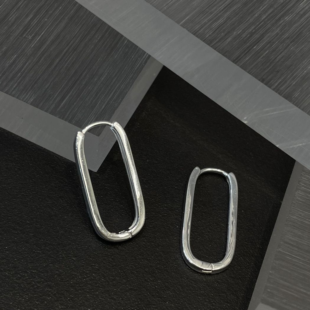 Linear Loop Silver Earrings
