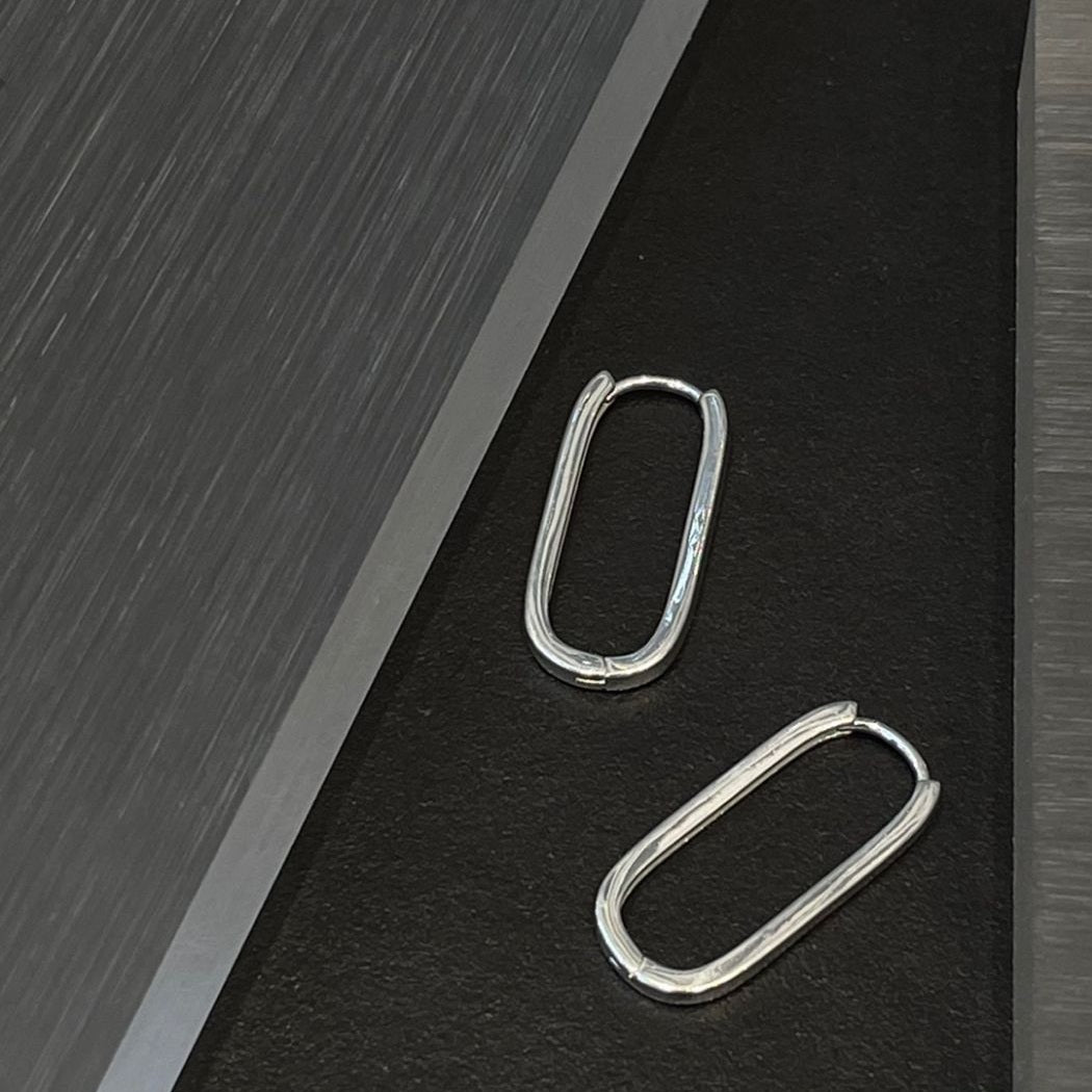 Linear Loop Silver Earrings