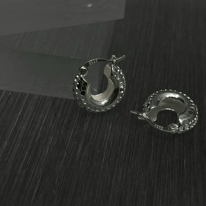Hammered Dome Hoop Earrings in Sterling Silver