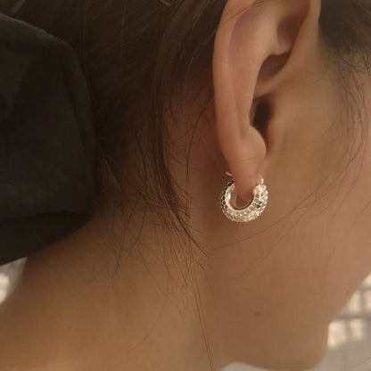 Hammered Dome Hoop Earrings in Sterling Silver