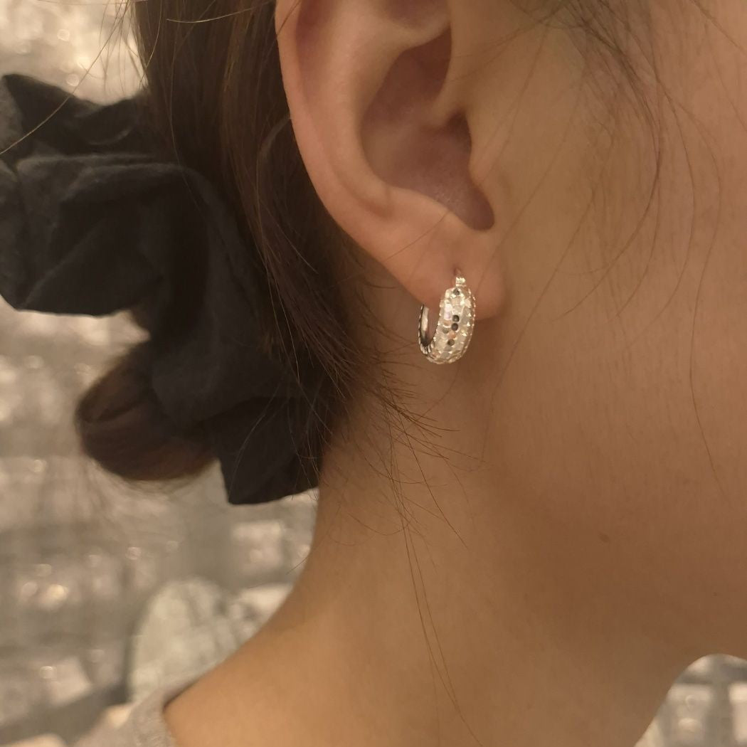 Hammered Dome Hoop Earrings in Sterling Silver