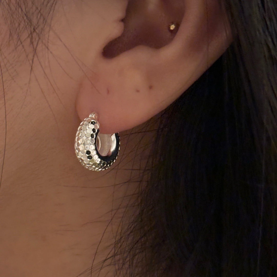 Hammered Dome Hoop Earrings in Sterling Silver