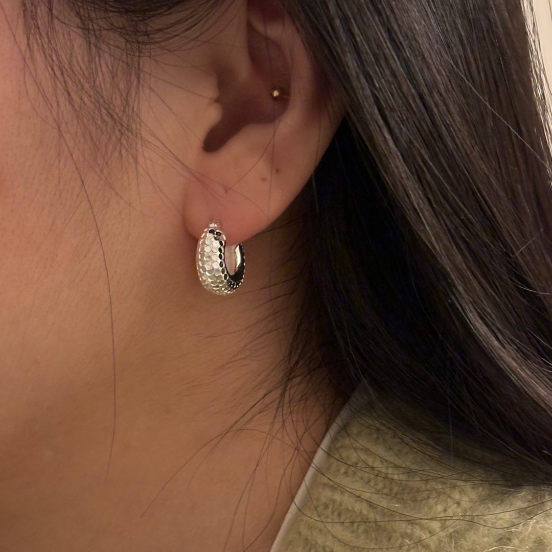 Hammered Dome Hoop Earrings in Sterling Silver