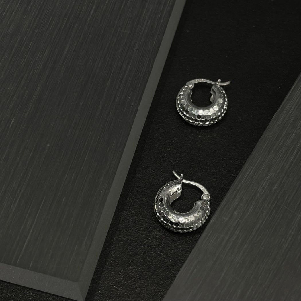 Hammered Dome Hoop Earrings in Sterling Silver