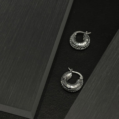 Hammered Dome Hoop Earrings in Sterling Silver