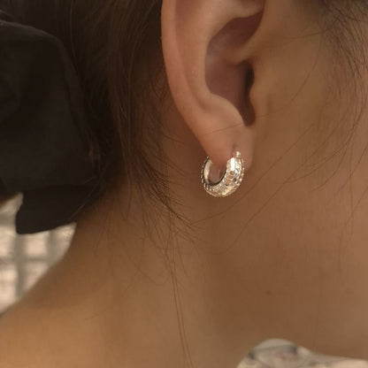 Hammered Dome Hoop Earrings in Sterling Silver