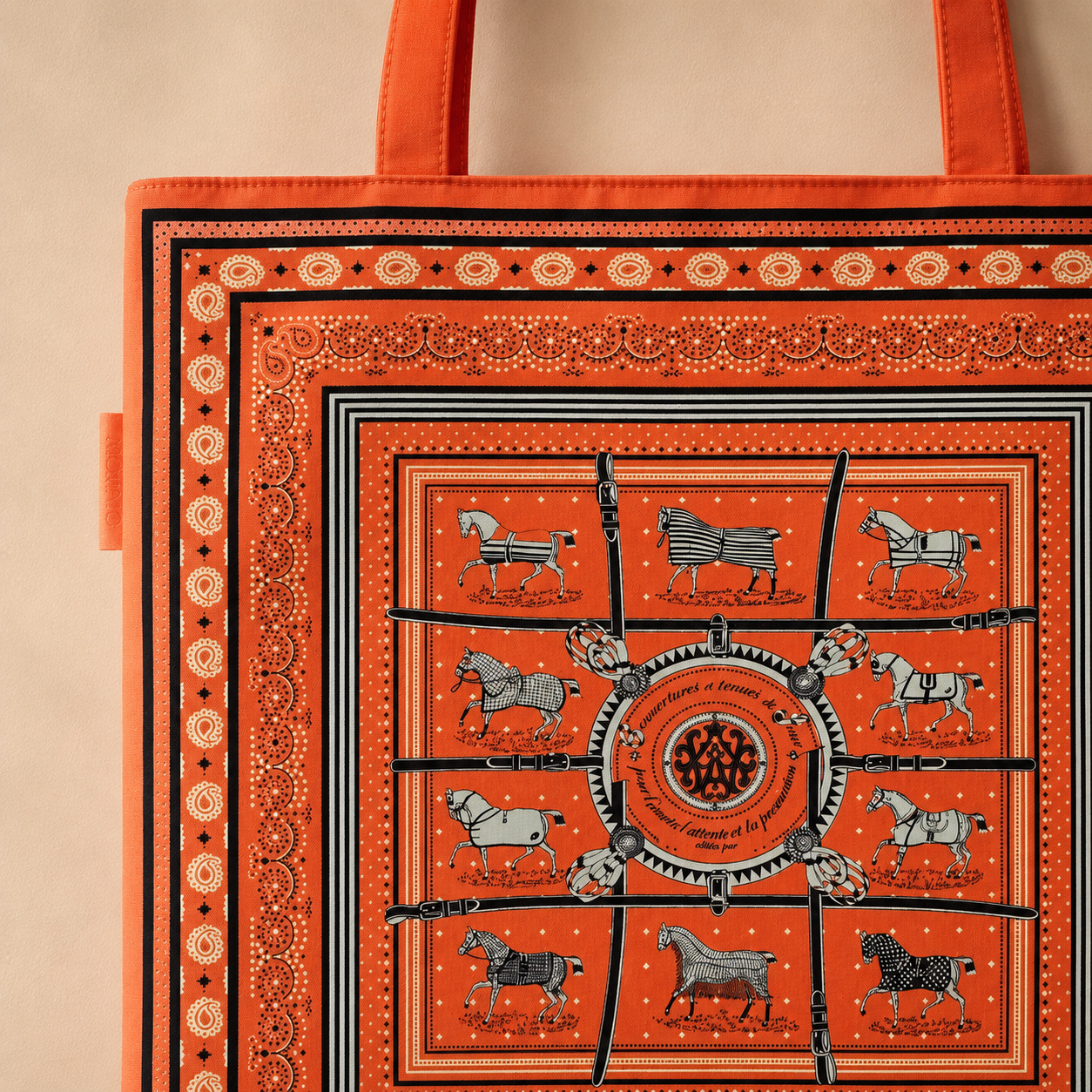 Vintage Horse & Belt Print Scarf Eco Bag