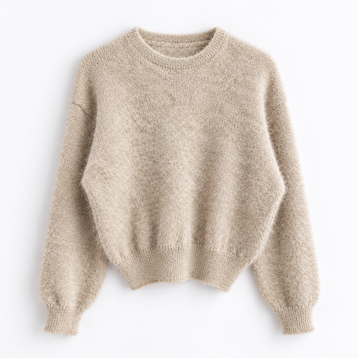 Soft Fuzzy Knit Pullover – Pink, Beige Women One Size