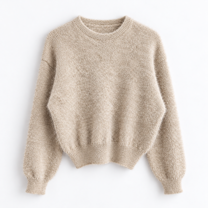 Soft Fuzzy Knit Pullover – Pink, Beige Women One Size