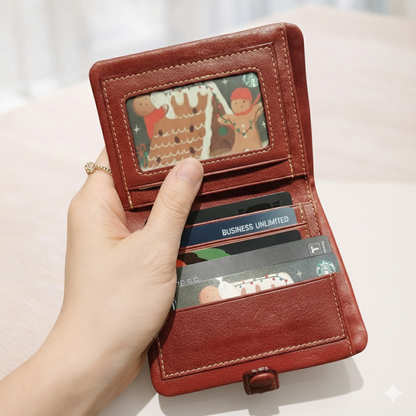 HANDMADE Cowhide Leather Snap Bifold Wallet