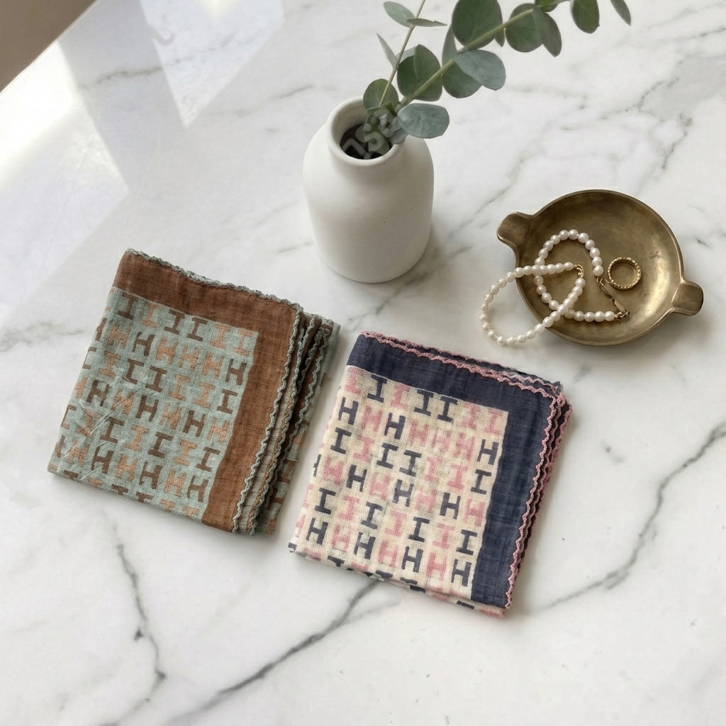 Vintage Monogram Cotton Handkerchief – Soft Square Petit Scarf