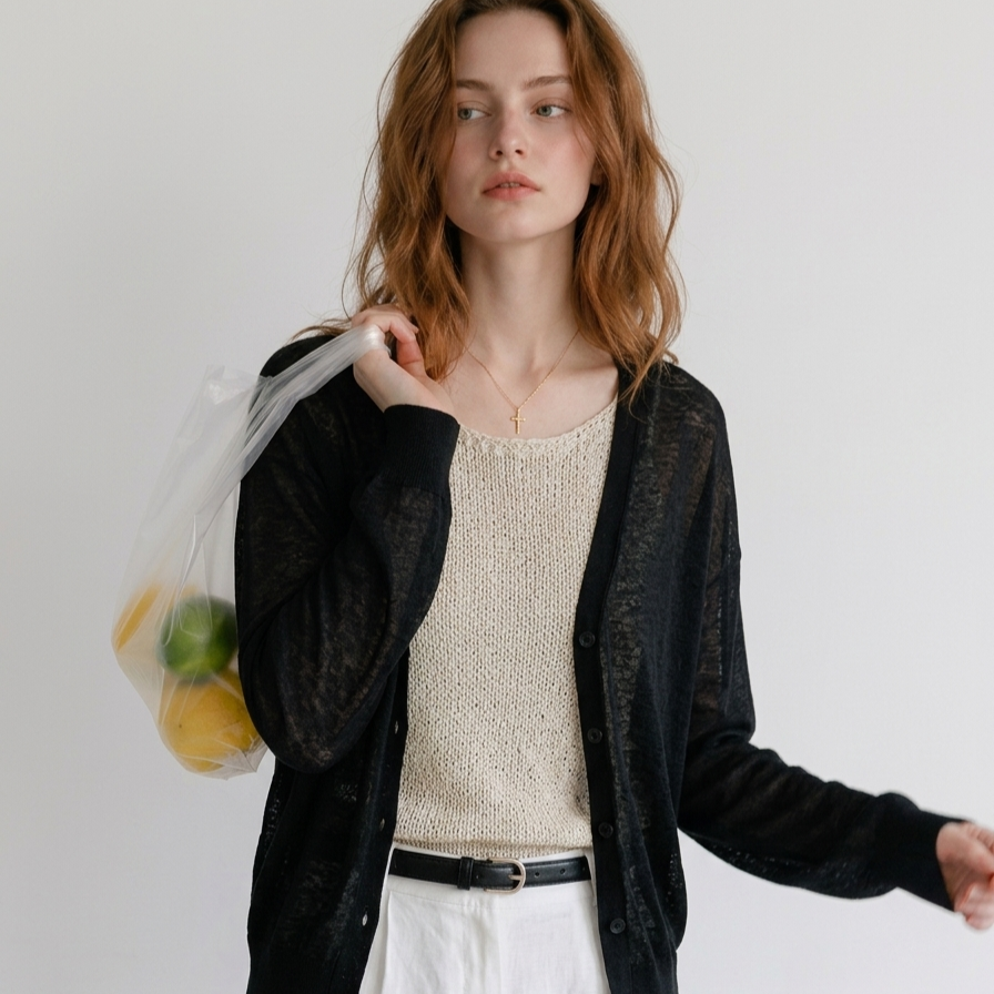 Relaxed Sheer V-Neck Cardigan – Women One Size