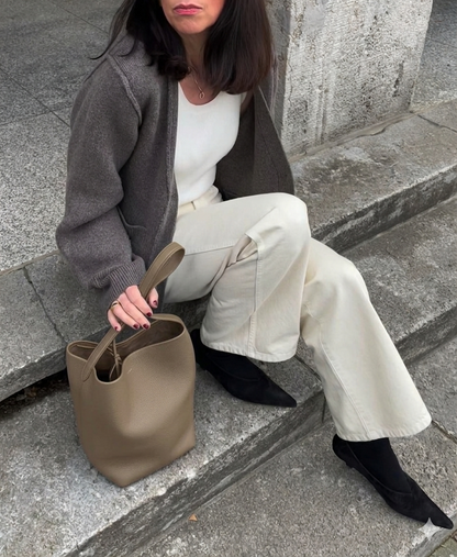 Medium Norr Leather Bucket Tote Bag