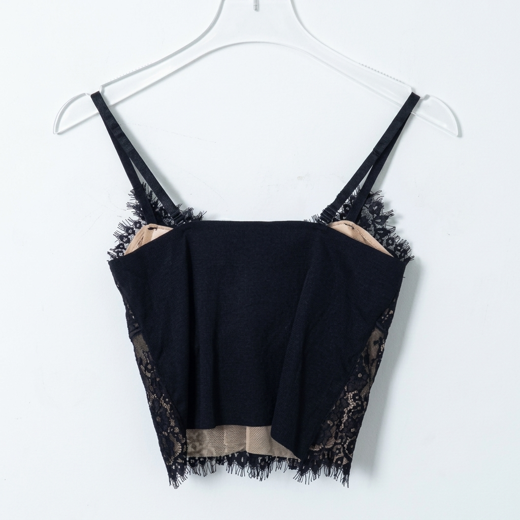 BLANC Lace Top with Built-In Bra Cup Adjustable Strap Stretch Lace Cami - Women One Size