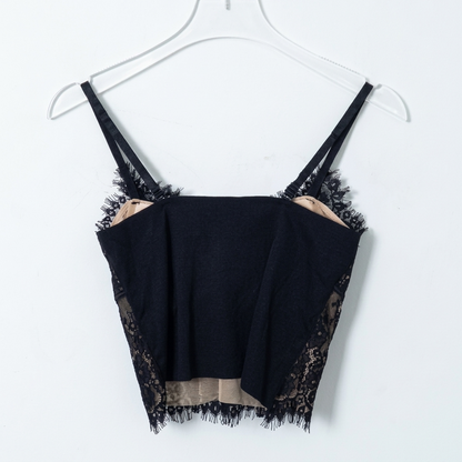 BLANC Lace Top with Built-In Bra Cup Adjustable Strap Stretch Lace Cami - Women One Size