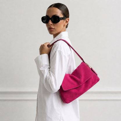 MILA Cowhide Suede Flap Shoulder Bag