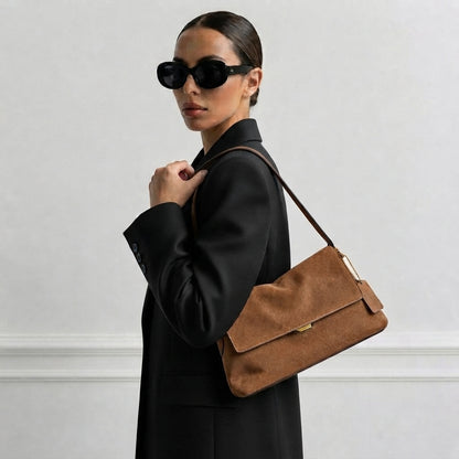 MILA Cowhide Suede Flap Shoulder Bag