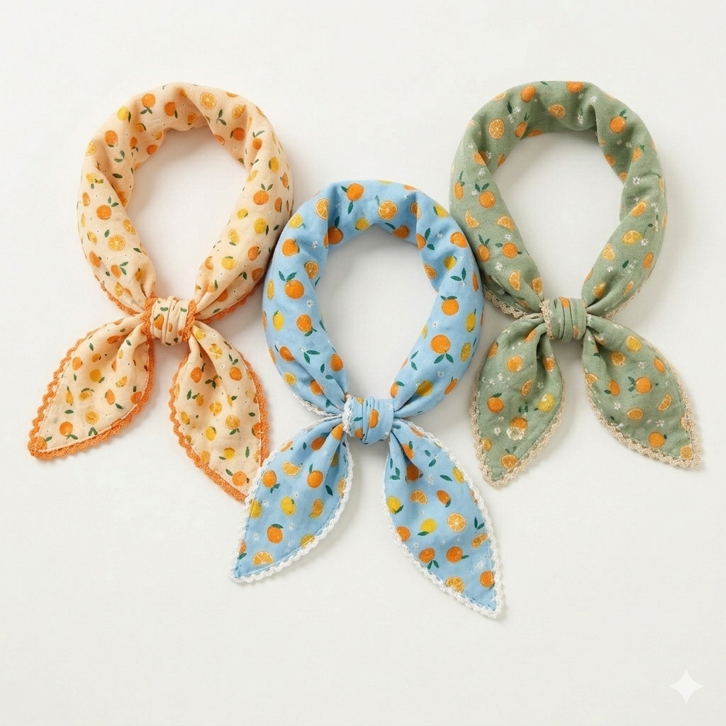 Citrus Print Lace Cotton Handkerchief – Soft Square Petit Scarf