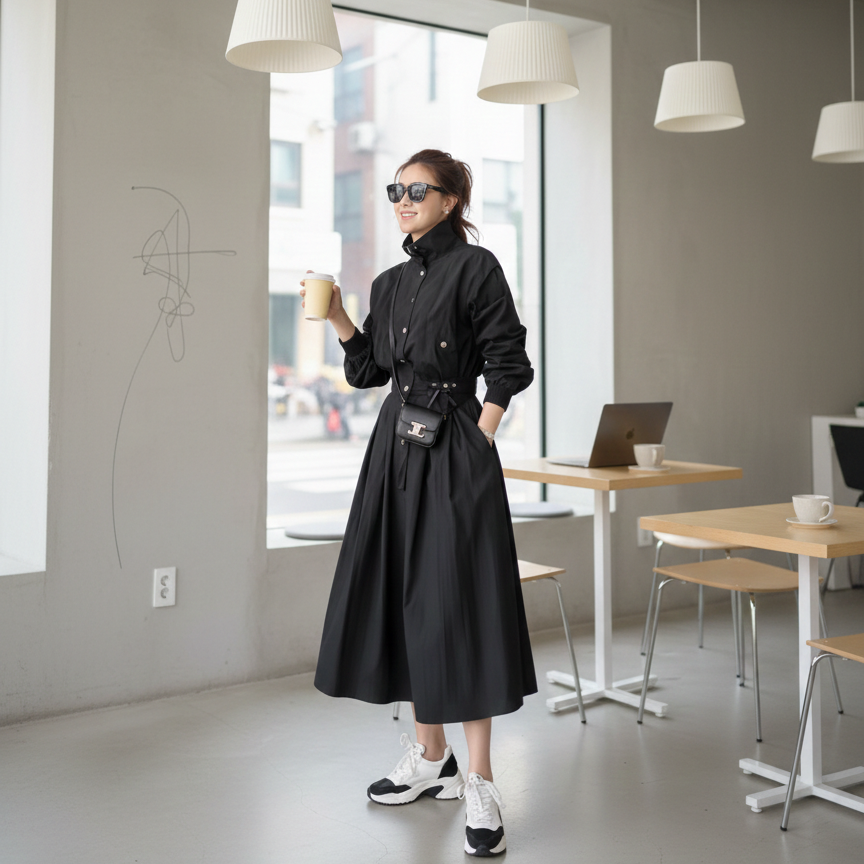 Women's Stand Collar Jacket & Long Skirt Setwear