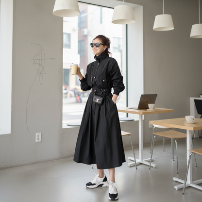 Women's Stand Collar Jacket & Long Skirt Setwear