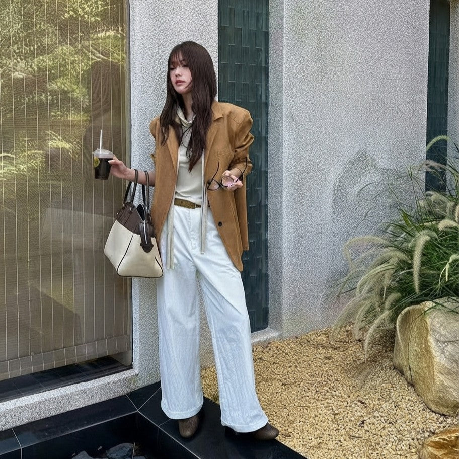 Suede Relaxed Blazer Jacket - Women One Size