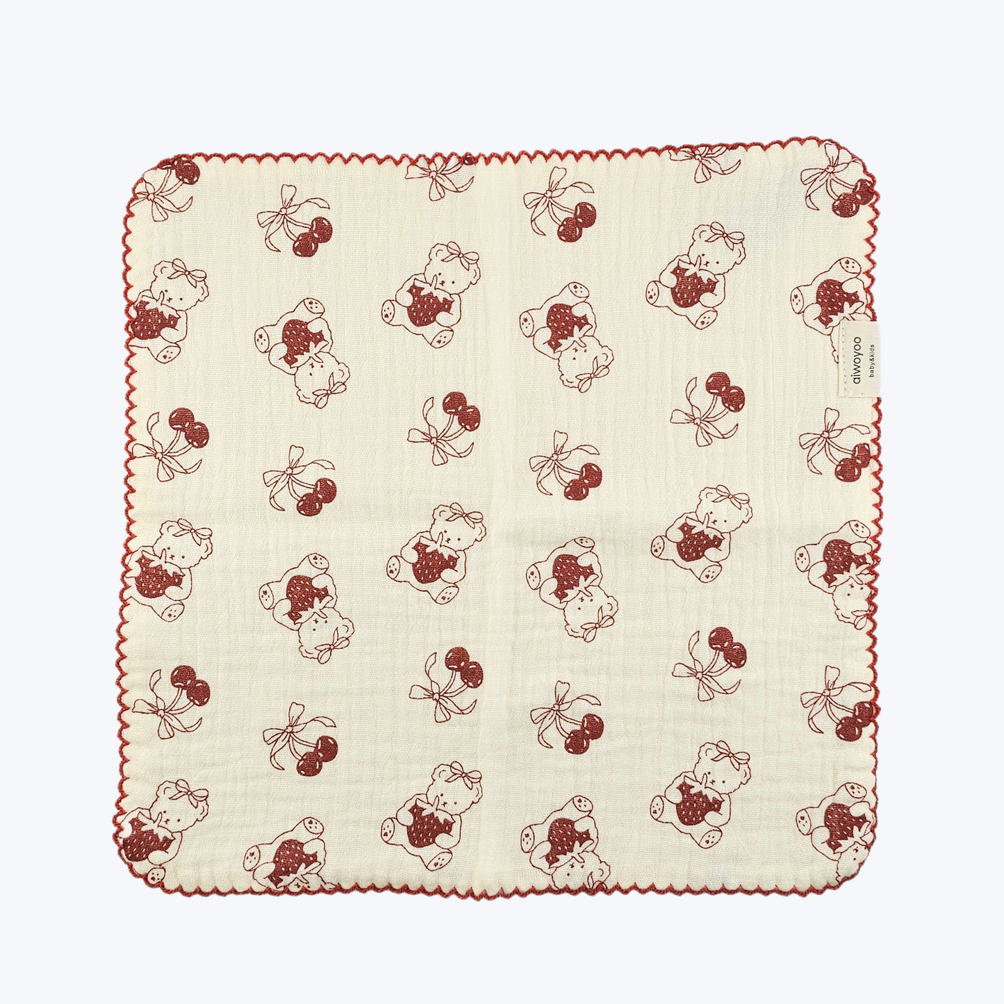 Cherry Teddy Cotton Gauze Handkerchief