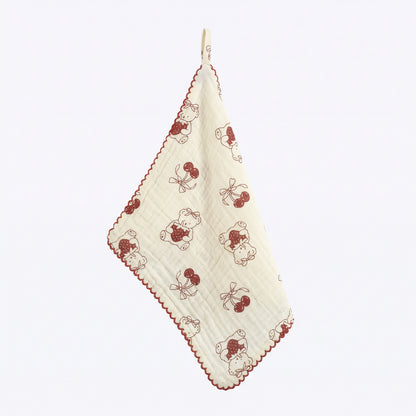 Cherry Teddy Cotton Gauze Handkerchief