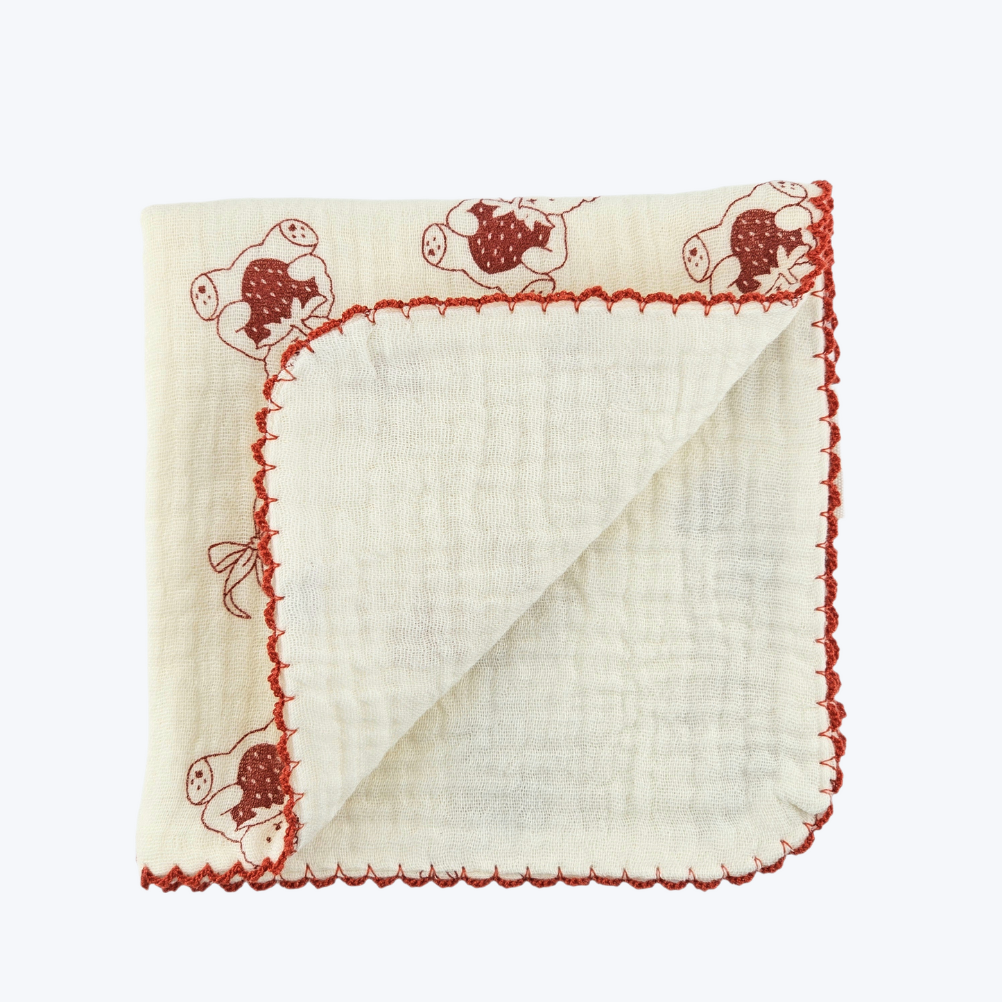 Cherry Teddy Cotton Gauze Handkerchief