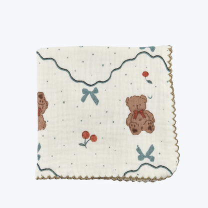 Teddy Ribbon Cherry Gauze Handkerchief