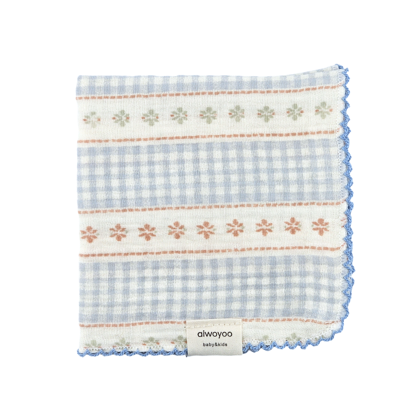 Blue Gingham Stripe Garden Gauze Cotton Handkerchief