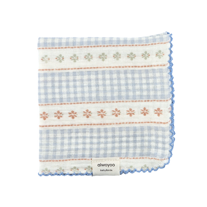 Blue Gingham Stripe Garden Gauze Cotton Handkerchief