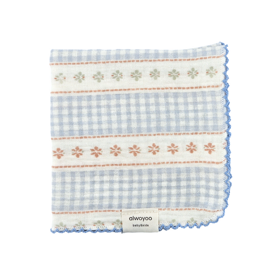 Blue Gingham Stripe Garden Gauze Cotton Handkerchief