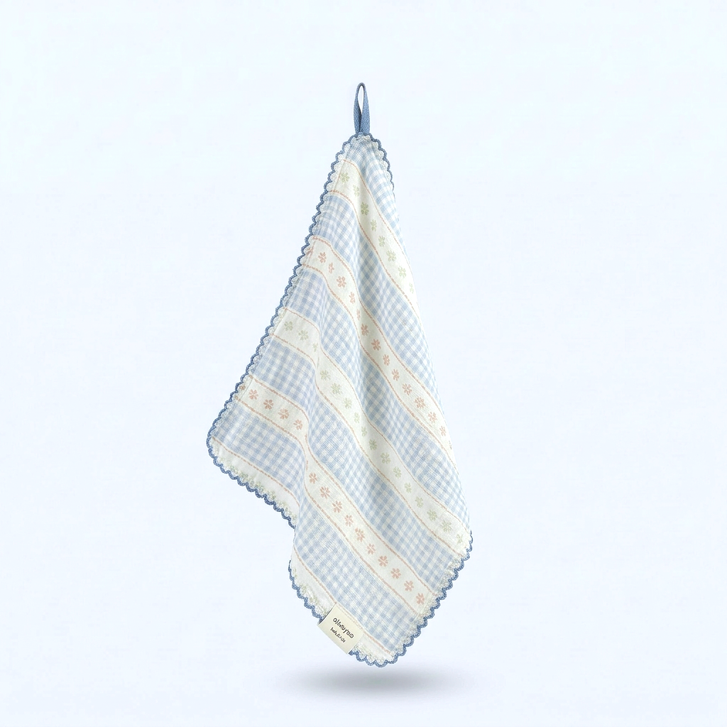 Blue Gingham Stripe Garden Gauze Cotton Handkerchief