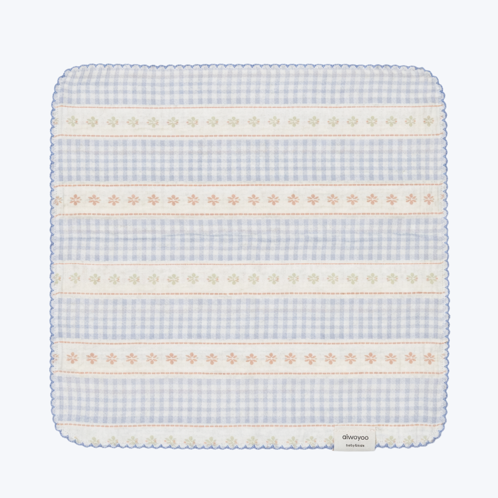 Blue Gingham Stripe Garden Gauze Cotton Handkerchief