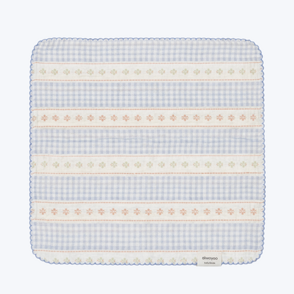 Blue Gingham Stripe Garden Gauze Cotton Handkerchief