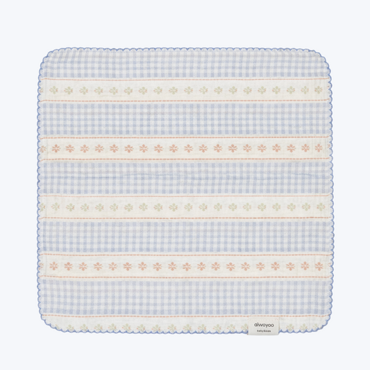 Blue Gingham Stripe Garden Gauze Cotton Handkerchief