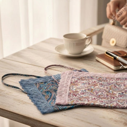 Paisley Print  Etiquette Handkerchief Apron - Pink , Dusty Blue