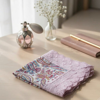 Paisley Print  Etiquette Handkerchief Apron - Pink , Dusty Blue