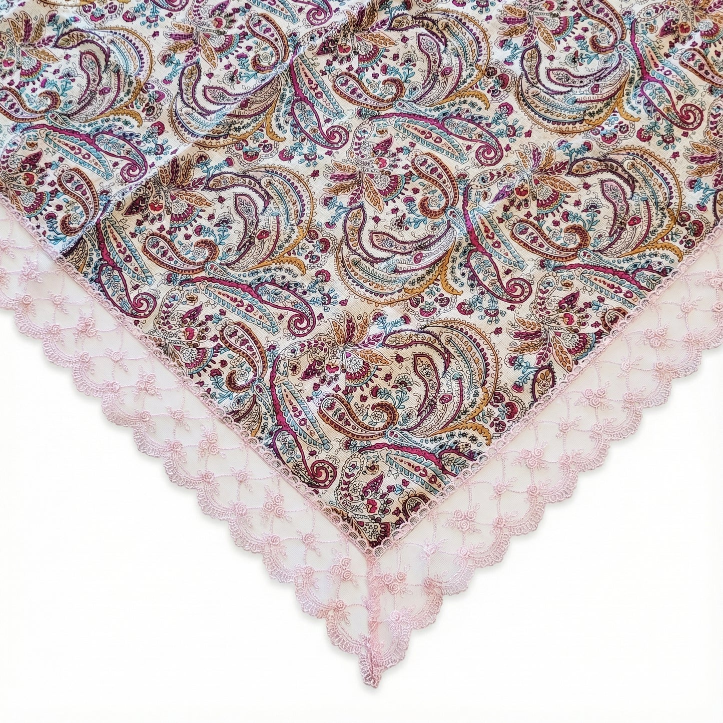 Paisley Print  Etiquette Handkerchief Apron - Pink , Dusty Blue