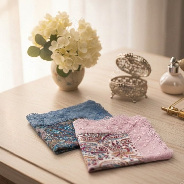 Paisley Print  Etiquette Handkerchief Apron - Pink , Dusty Blue