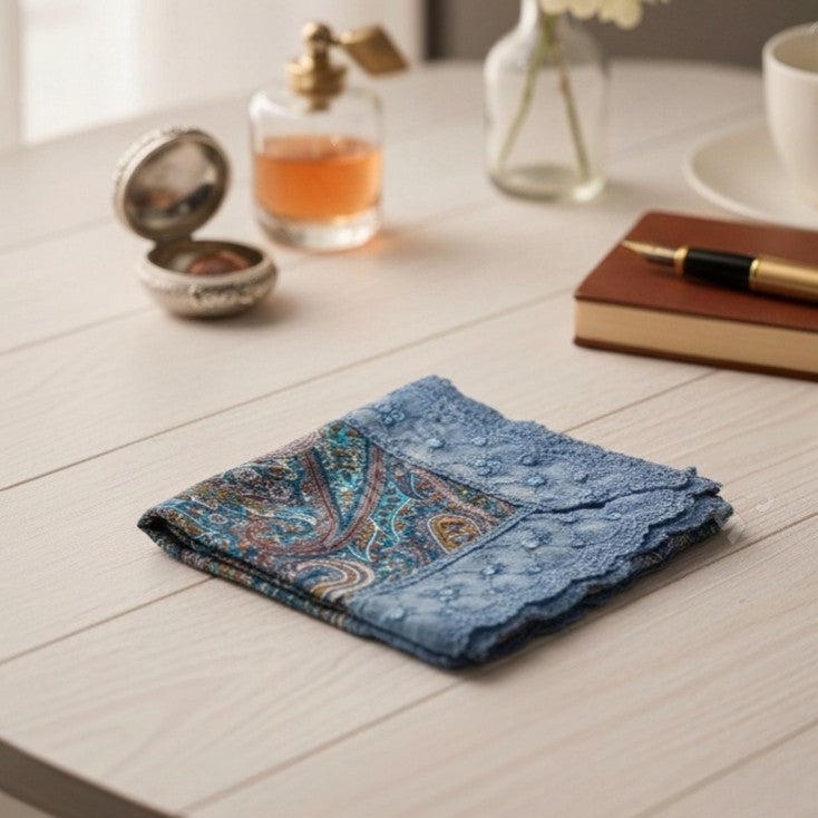 Paisley Print  Etiquette Handkerchief Apron - Pink , Dusty Blue