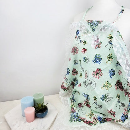 Vintage Floral Bicycle Etiquette Handkerchief Apron