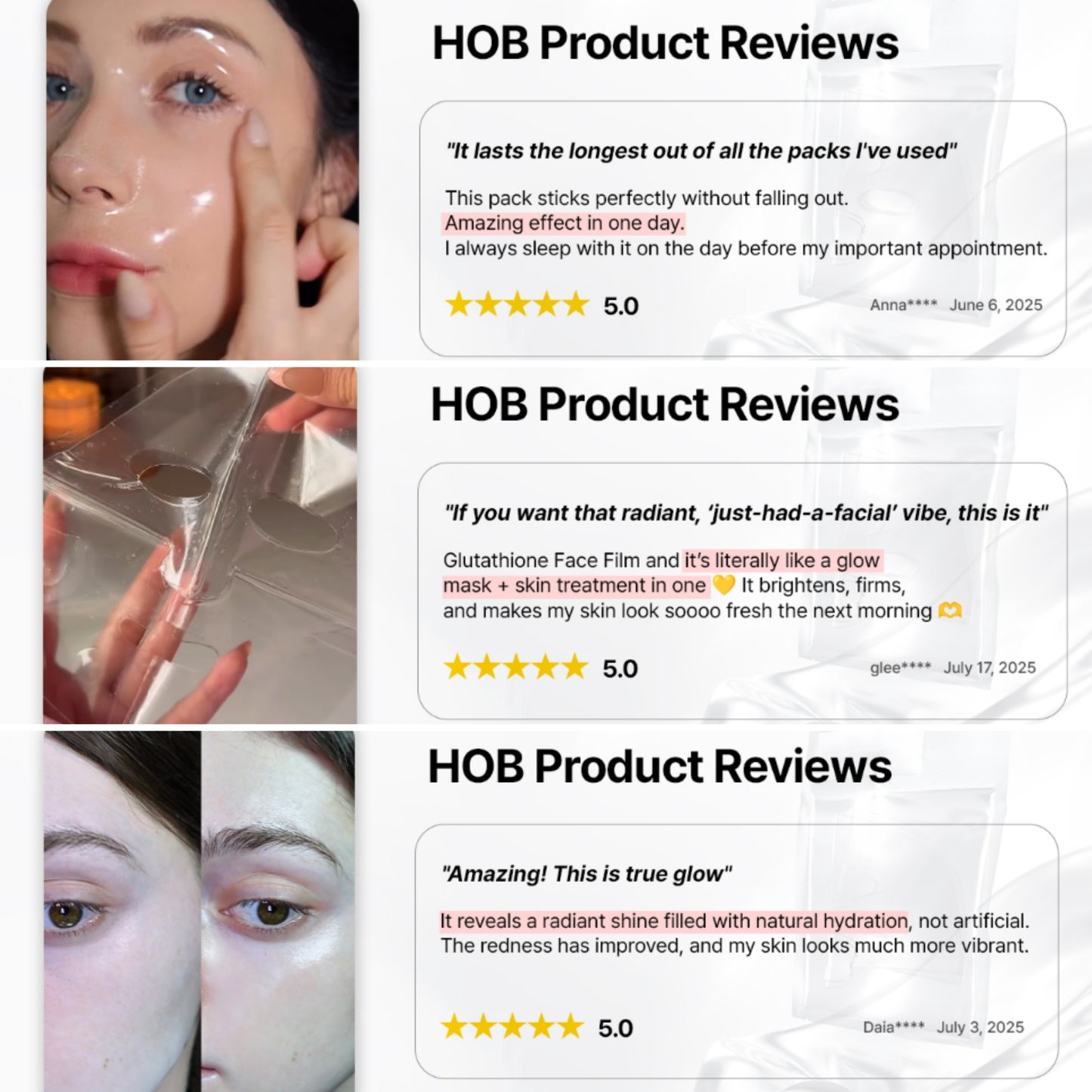 House of B Glow Glutathione 2-Step Face Film Mask Set (5 Sheets) – Skin Tone Enhancement & Wrinkle Care Korean Mask