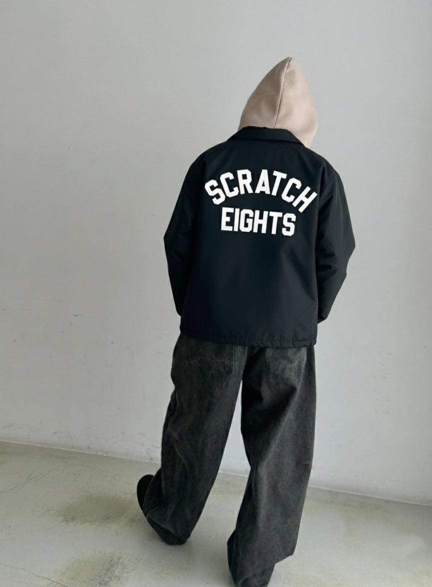 SCRATCH EIGHTS Letter Patch Quilted Coach Jacket  (One Size) - Black
