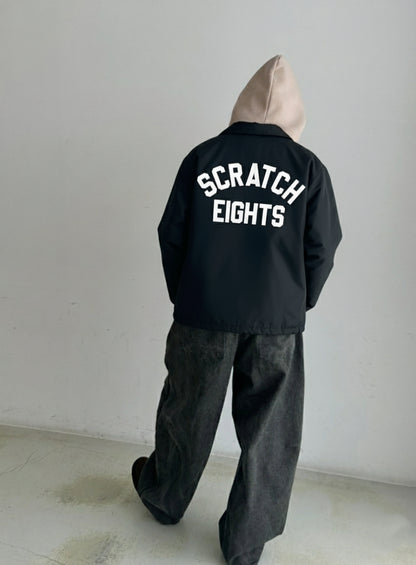 SCRATCH EIGHTS Letter Patch Quilted Coach Jacket  (One Size) - Black