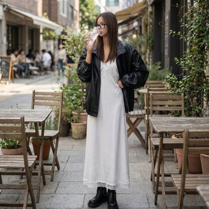 Minimal Style Faux Leather Jacket / Unisex (Oversized Fit for Women)