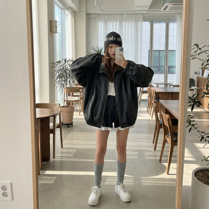 Minimal Style Faux Leather Jacket / Unisex (Oversized Fit for Women)