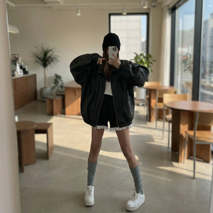 Minimal Style Faux Leather Jacket / Unisex (Oversized Fit for Women)