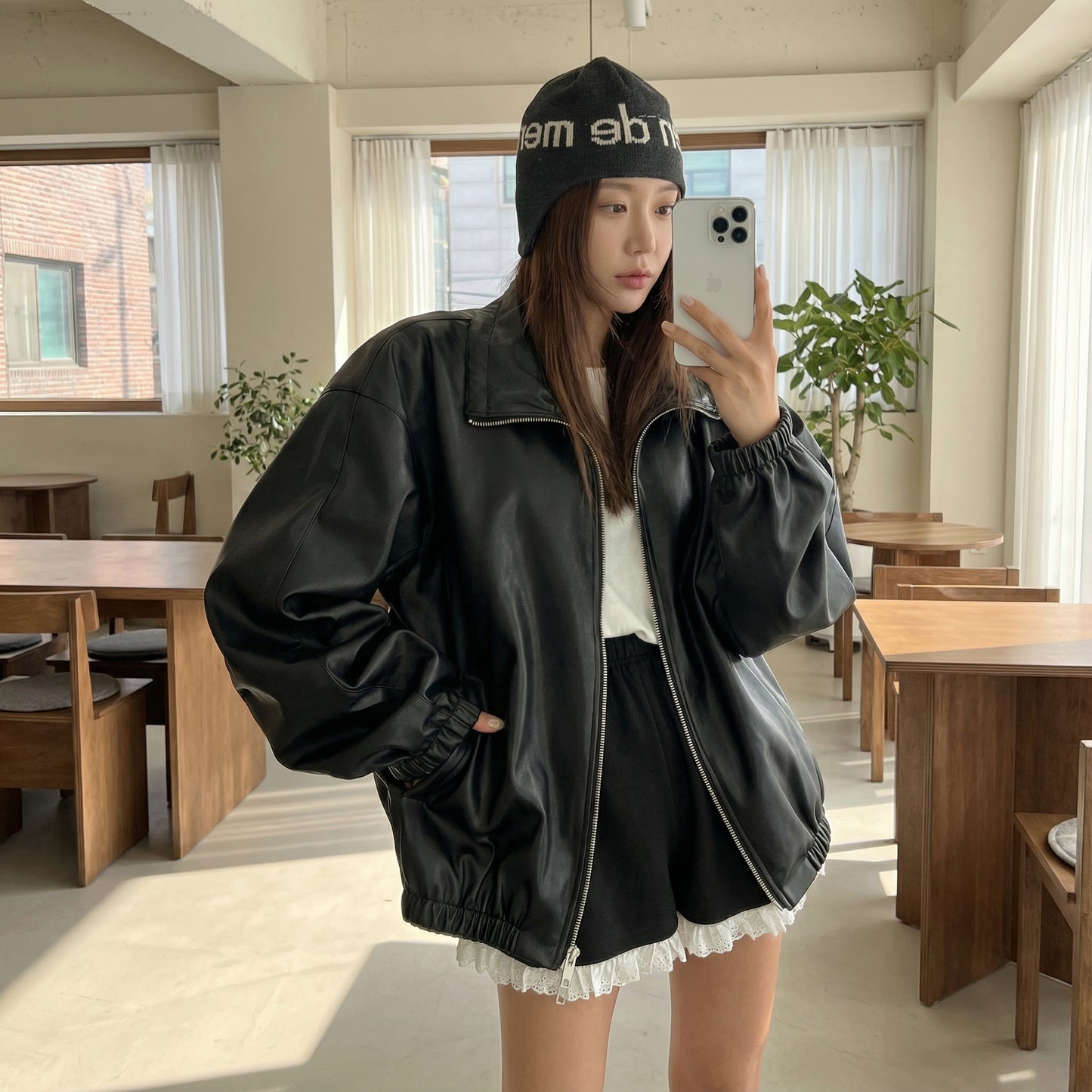 Minimal Style Faux Leather Jacket / Unisex (Oversized Fit for Women)