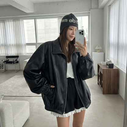 Minimal Style Faux Leather Jacket / Unisex (Oversized Fit for Women)